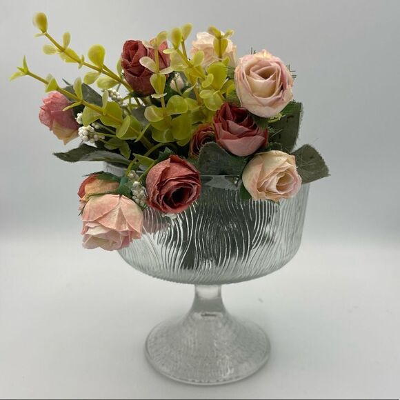 Vintage Hoosier Glass Wavy Clear Pedestal Candy Dish Compote - Picture 3 of 13